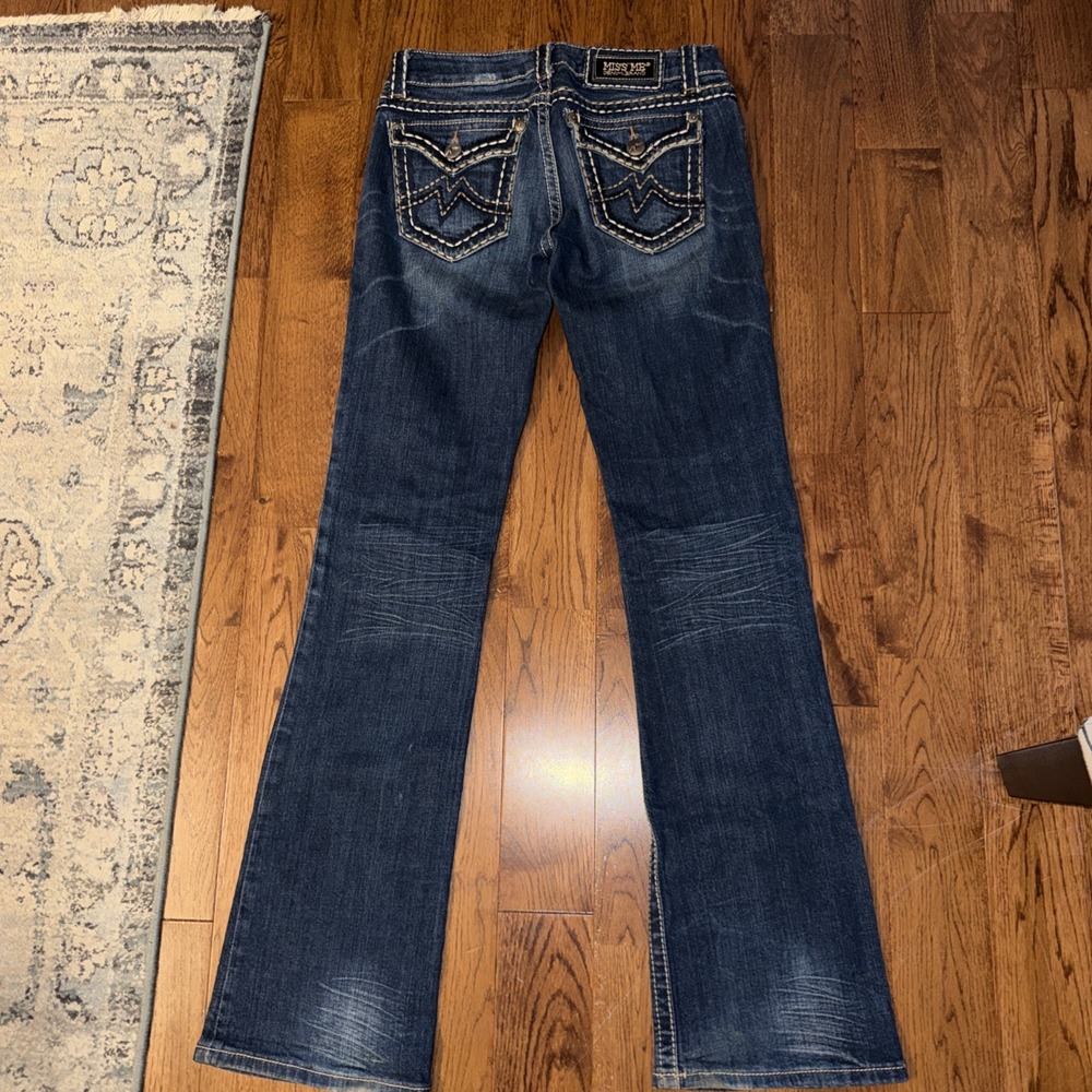 MISS ME Irene Boot Distressed Flap Pocket PickStitch Low-Rise Jeans 28 Inseam 33